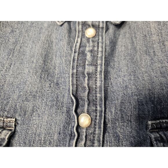 J Crew Shirt Womens 20 Slim Blue Denim Pearl Snap Western Cowboy Cowgirl - Picture 3 of 7